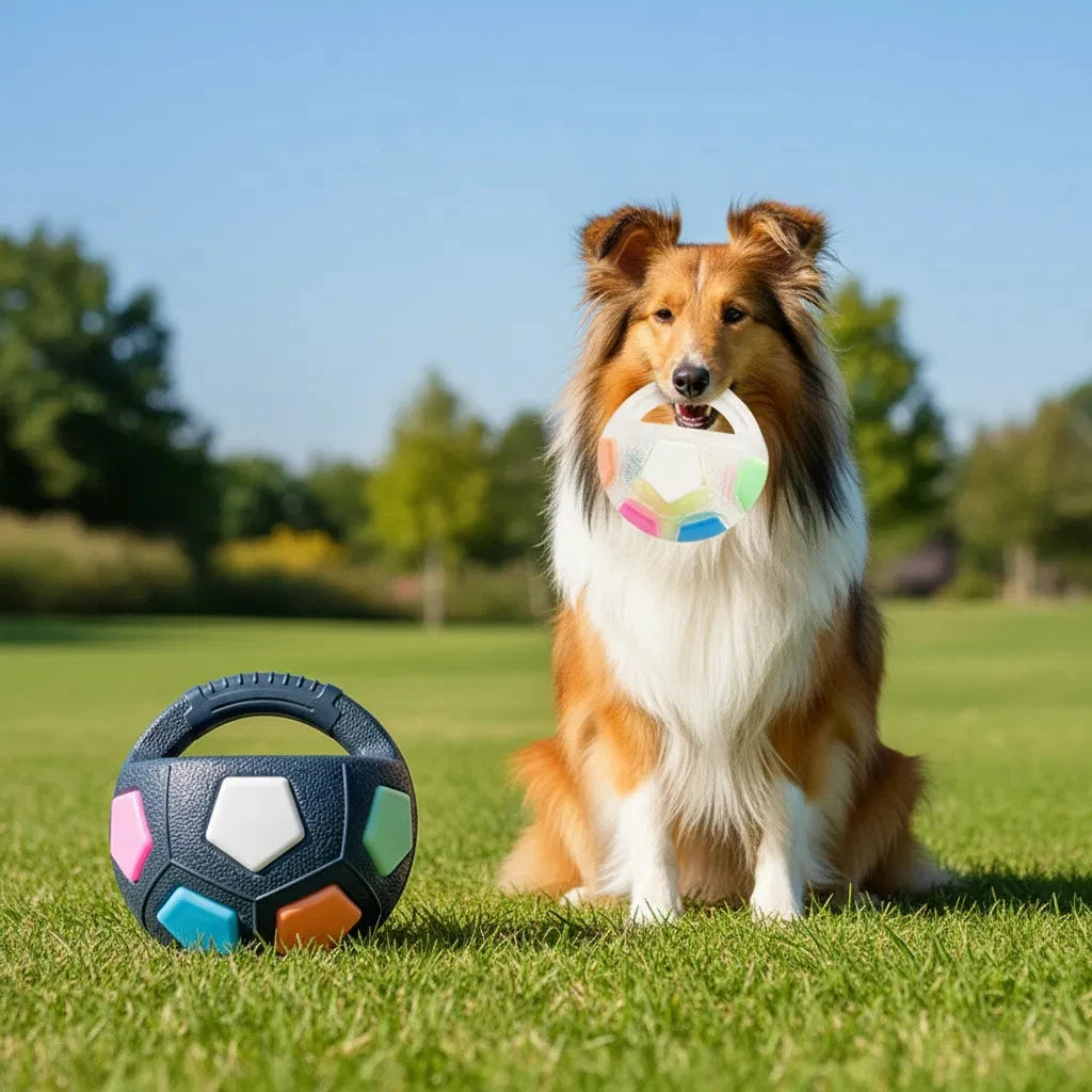 Kizuna Living Squeaky Soccer Ball Interactive Dog Toy with Handle – Durable TPR Chew & Fetch Toy